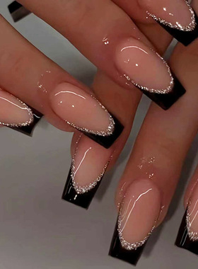 黑色细闪清冷法式简约气质欧美风可拆卸穿戴甲24片press on nails