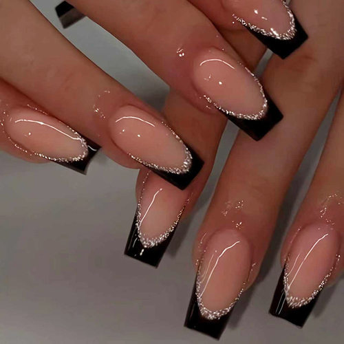 黑色细闪清冷法式简约气质欧美风可拆卸穿戴甲24片press on nails