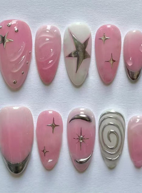 外贸立体夏日星空幻想显白欧美风美甲片24片press on nails