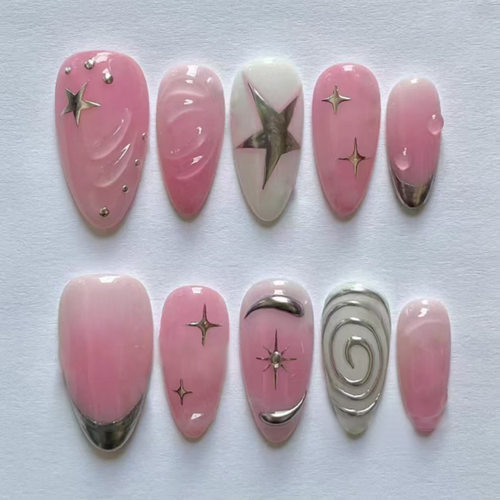 外贸立体夏日星空幻想显白欧美风美甲片24片press on nails