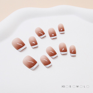 手工穿戴甲片酒红渐变简约可拆卸美甲片法式假指甲短T指甲片分码