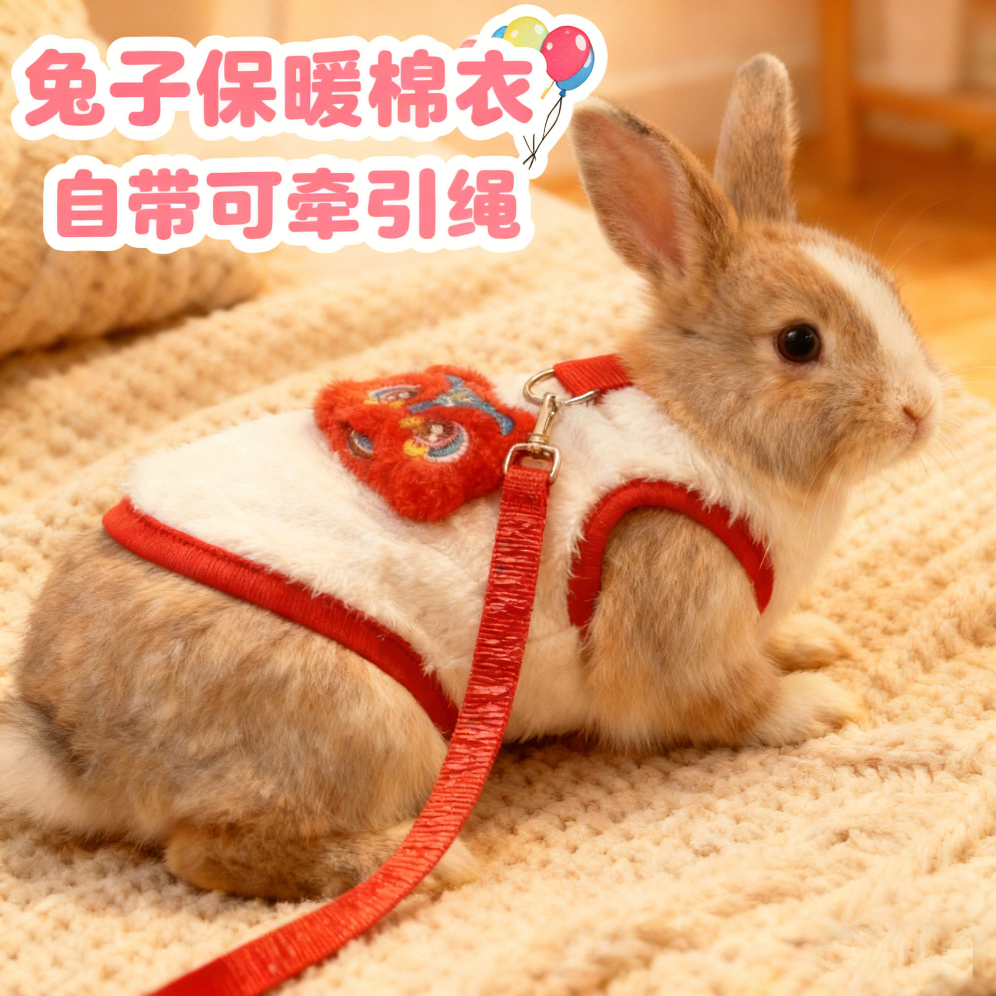 兔子衣服牵引绳保暖过冬神器加绒背心遛宠物兔子绳可爱棉衣服用品