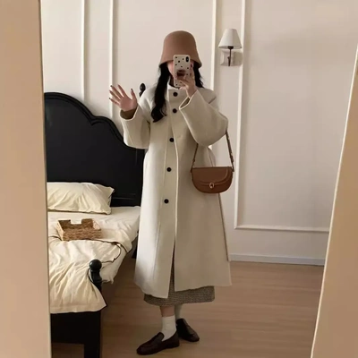 高端双面羊绒大衣 2024秋冬新单排扣H版长毛加厚宽松羊毛呢外套女