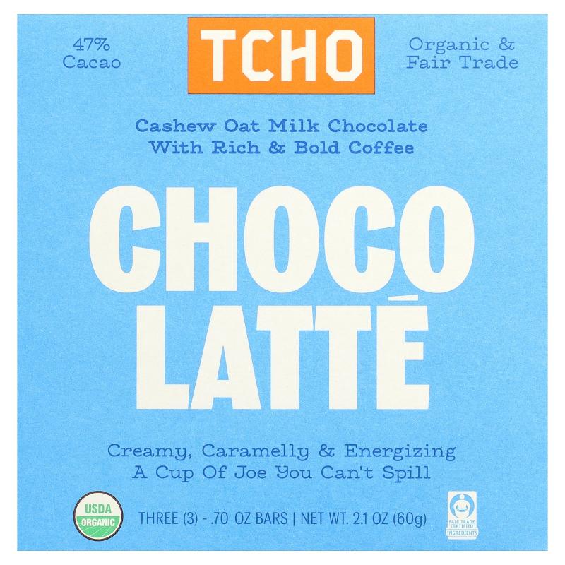 TCHO,Choco Latte, Milk Chocolate with Coffee, 47% Cacao, 3 B