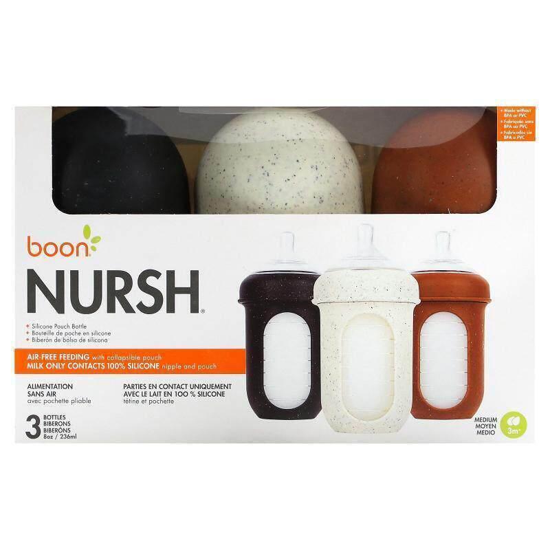 Boon,Nursh，硅酮袋瓶，中号，3 个月以上，3 瓶，每瓶 8 盎司（2