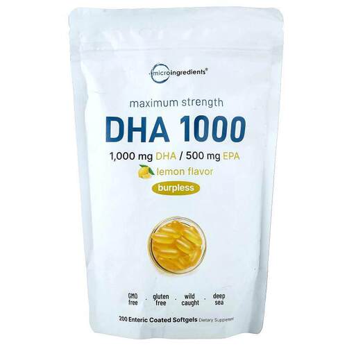 Micro Ingredients,DHA 1000, Lemon, 200 Enteric Coated Softge