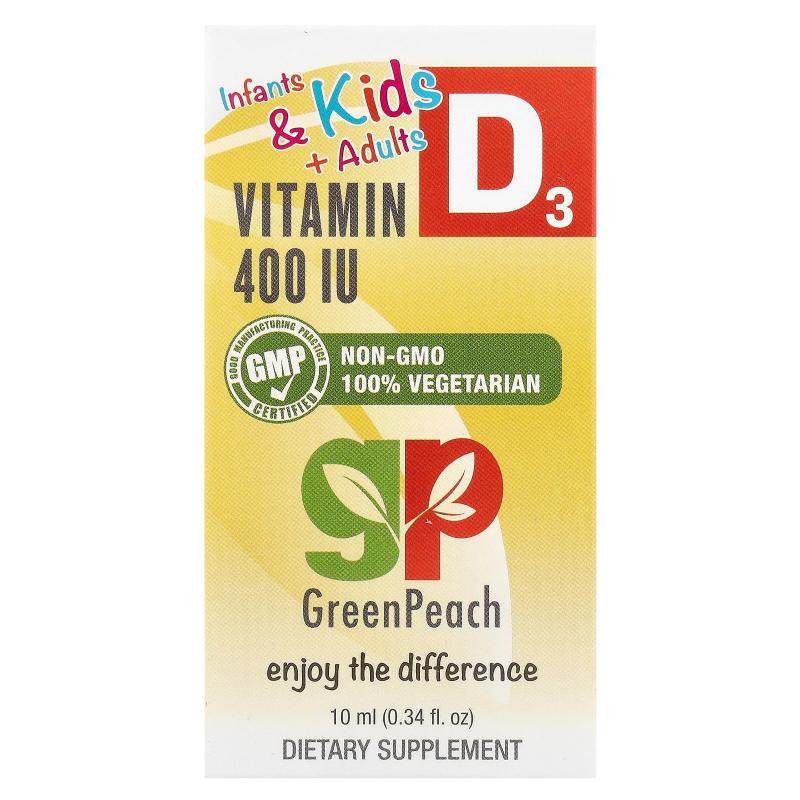 GreenPeach,婴幼儿+成年人，维生素 D3，400 国际单位，0.34 液量