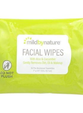 Mild By Nature芦荟和黄瓜面部湿巾可生物降解环保