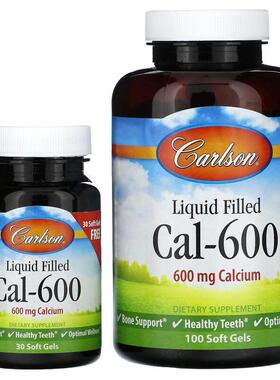 Carlson,液体填充 Cal-600，600 毫克，100 + 30 粒软胶囊