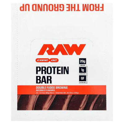 Raw Nutrition,Protein Bar, Double Fudge Brownie, 12 Bars, 2.