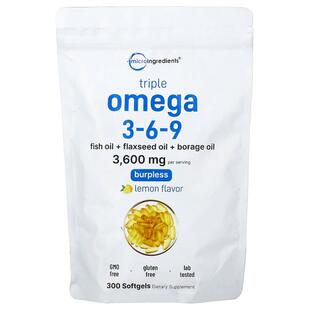 Micro Ingredients,Triple Omega 3-6-9, Lemon, 300 Softgels