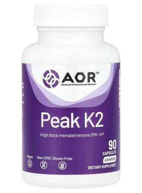 Advanced Orthomolecular Research AOR,Peak K 2，90 粒素食胶囊