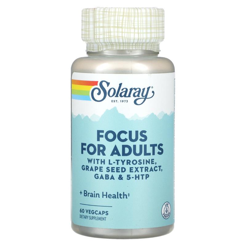 Solaray,Focus For Adults，含 L-酪氨酸、葡萄籽提取物、γ-氨基