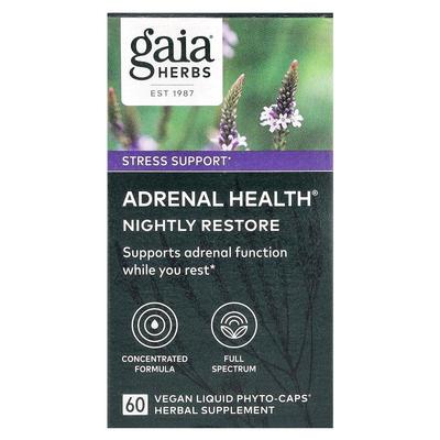 Gaia Herbs,肾上腺健康，夜间修复，60 粒全素液体 Phyto-Caps 胶