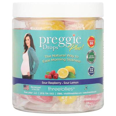 Preggie,Drops Plus!，酸树莓，酸柠檬，32 锭剂