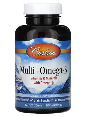 Carlson,Multi + Omega-3，60 粒软胶囊