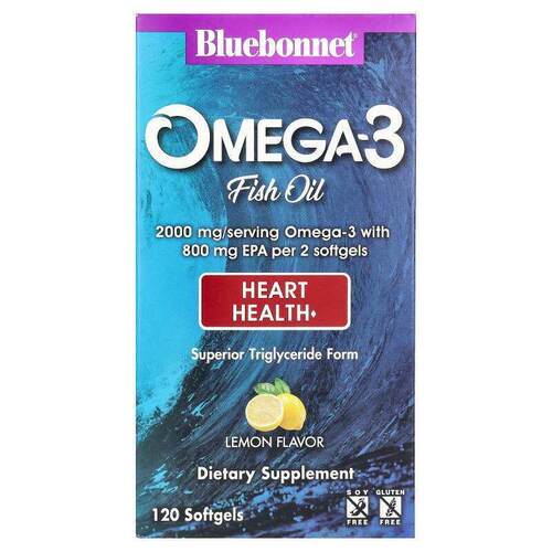 Bluebonnet Nutrition,Omega-3 鱼油，心脏健康，柠檬味&amp;