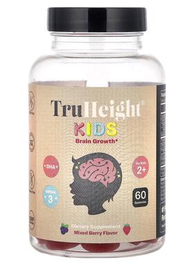 TruHeight,儿童，大脑发育软糖，适合 2 岁以上儿童，橙味，60 粒