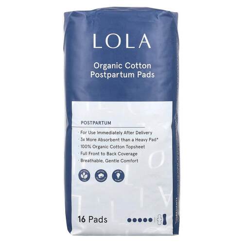 Lola,Organic Cotton Postpartum Pads, 16 Pads