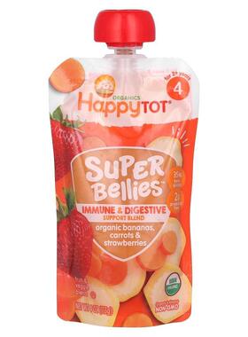 禧贝,Happy Tot，Super Bellies，有机香蕉、胡萝卜和草莓，4 盎1
