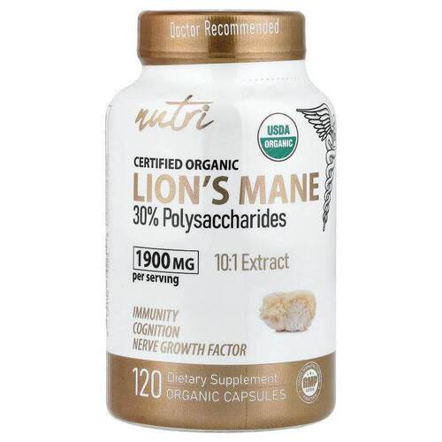 Nutri,有机猴头菇，120 粒有机胶囊（每粒胶囊 633 毫克）