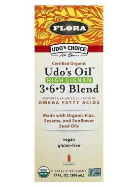 Flora Udo's Choice®欧米伽 3/6/9 混合物富含木酚素升眼部肝脏健