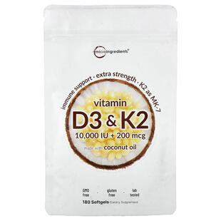 Micro Ingredients,Vitamin D3 & K2, 180 Softgels