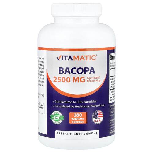 Vitamatic,Bacopa, 180 Vegetable Capsules (1,250 mg per Capsu