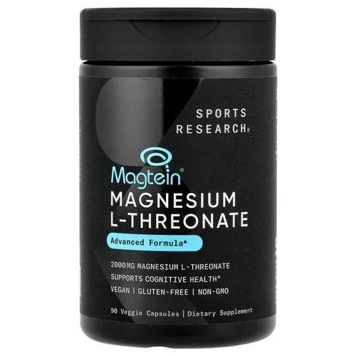 Sports Research,Magtein® L-苏糖酸镁，90 粒素食胶囊（每粒胶囊