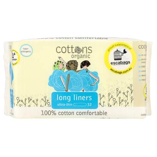 Cottons,棉质覆盖层，长护垫，超薄，32 片
