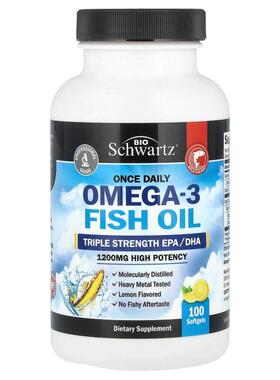 BioSchwartz,每日一次 Omega-3 鱼油，三倍强度，优效力，柠檬味