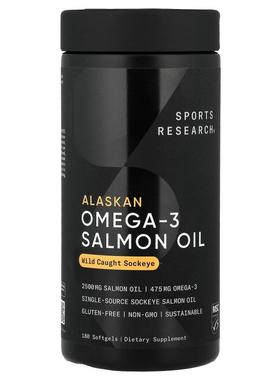 Sports Research,阿拉斯加 Omega-3 鲑鱼油，野生红鲑，180 粒软