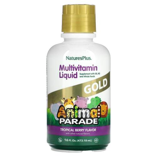 NaturesPlus,Animal Parade 儿童黄金多维生素液体，热带浆果