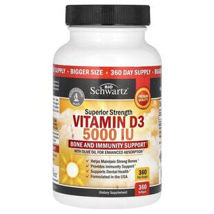 BioSchwartz,特强型维生素 D3，5000 国际单位，360 粒软胶囊