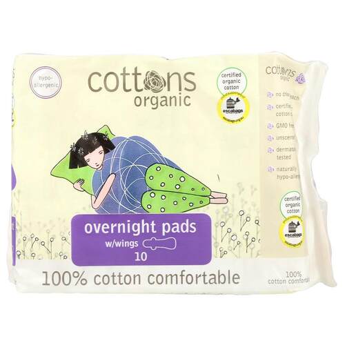 Cottons,棉质覆盖层，护翼夜用护垫，大号，10 片