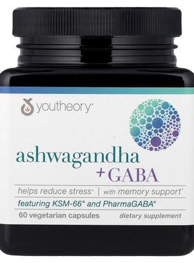 Youtheory,Ashwagandha + GABA,  60 Vegetarian Capsules