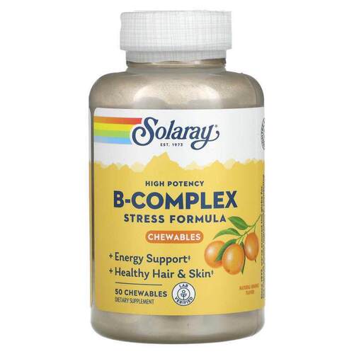 Solaray,High Potency Vitamin B - 复合维生素 C，天然橙味，50