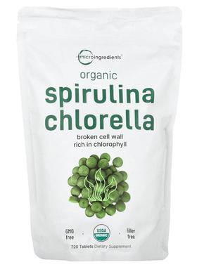 Micro Ingredients,Organic Spirulina Chlorella, 720 Tablets