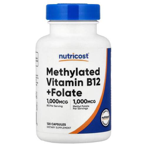 Nutricost,Methylated Vitamin B12 + Folate, 120 Capsules
