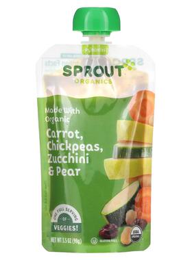 Sprout Organics,婴儿食品，第二阶段，胡萝卜，鹰嘴豆，西葫芦，