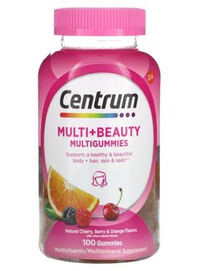 Centrum,Multi+Beauty 多维生素软糖，天然樱桃、浆果和橙味，100