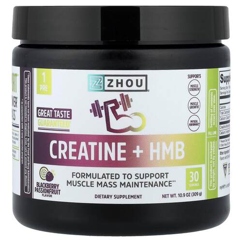 Zhou Nutrition,Creatine + HMB, Blackberry Passionfruit, 10.9