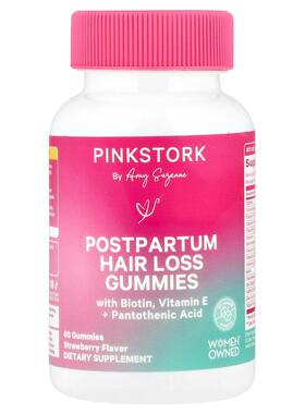 Pink Stork,产后头发健康软糖，草莓味，60 粒软糖