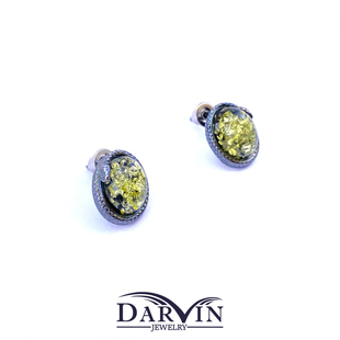 DARVIN 原創(chuàng)設(shè)計(jì)天然琥珀蜜蠟925銀綠花珀蛇形立體精致輕奢耳飾