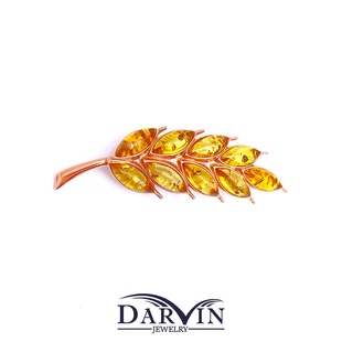 原创设计天然琥珀蜜蜡925银金珀花珀麦穗精致轻奢胸针 DARVIN