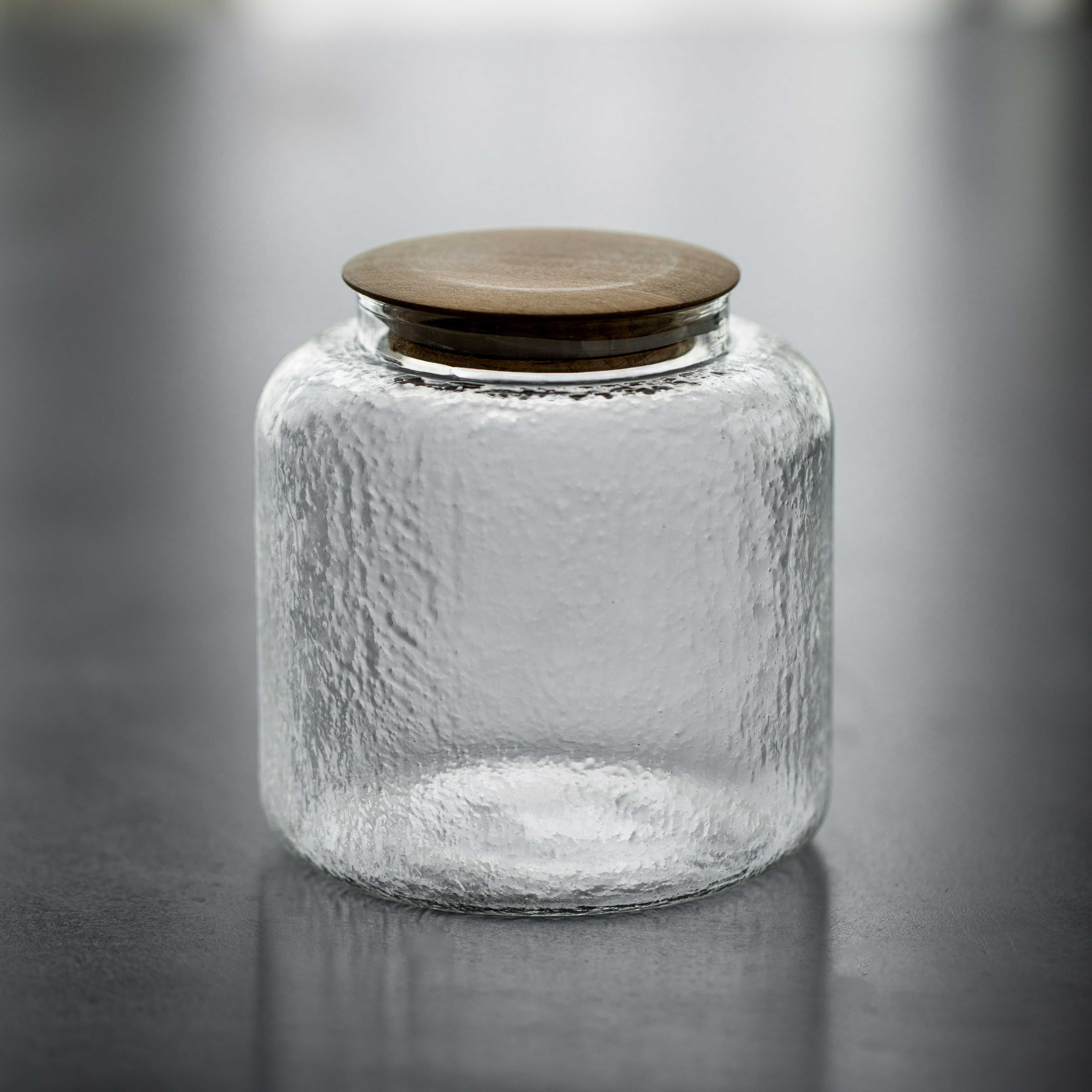 木盖玻璃茶叶罐细纹玻璃密封储物罐茶具茶叶包装家用咖啡豆收纳罐