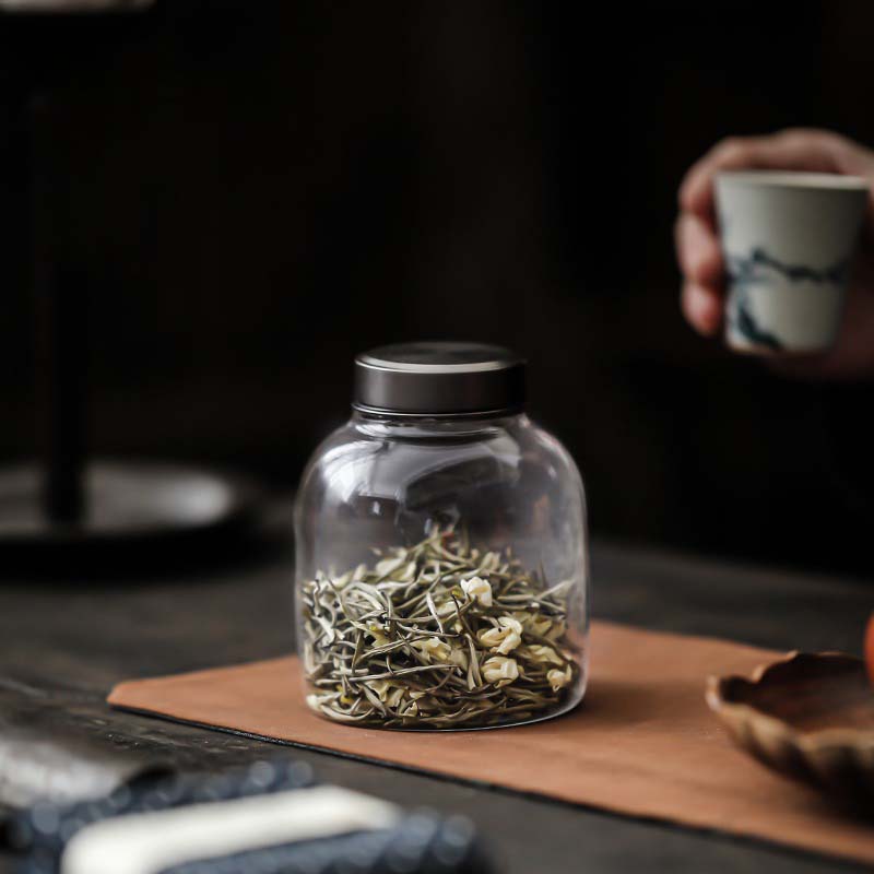 日式锡合金玻璃茶叶罐密封小号茶盒茶仓食品收纳透明随身家用茶具