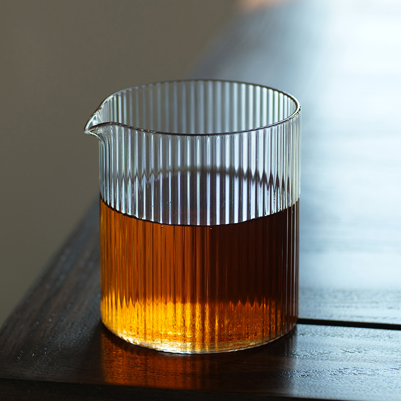 日式竖纹公道杯耐热加厚玻璃杯分茶器茶漏过滤杯功夫茶具配件
