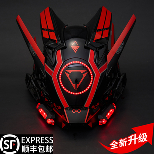 赛博朋克面具铁血战士头盔cosplay机械战术面罩发光全脸防毒面具