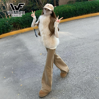 卡其色美式微喇牛仔裤女2